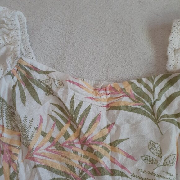 June & Hudson Women's Size L White Tropical Linen Blend Eyelet Off Shoulder Top - Picture 4 of 12